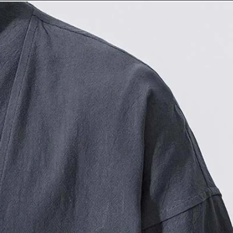 #7907 японские кимоно пальто для мужчин из хлопка и льна куртка свободного кроя на