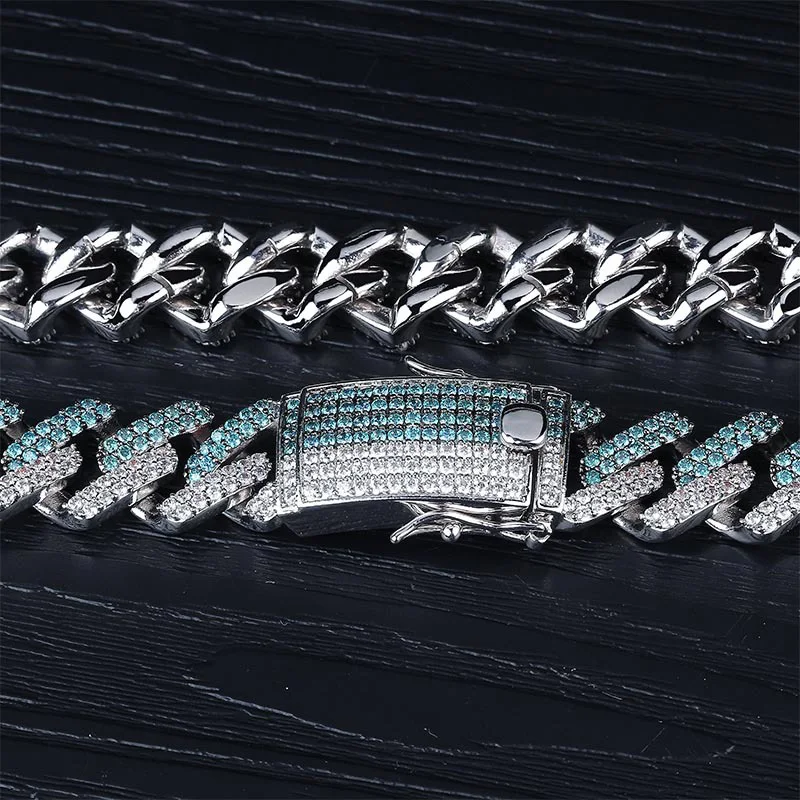 14 мм Iced Out кубический AAA циркон мятный синий CZ Miami кубинская цепочка на шею для