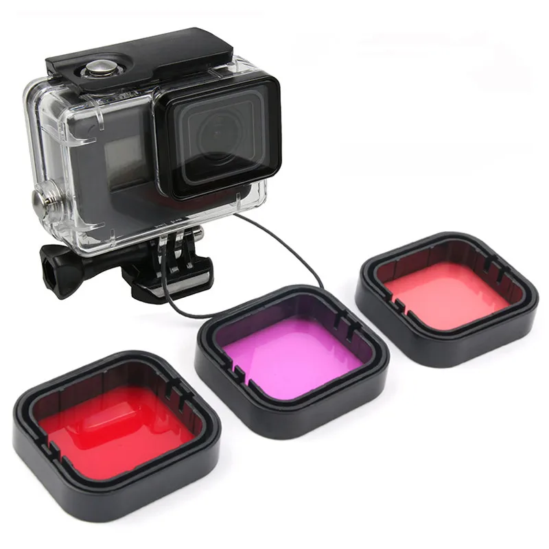 

4in 1set Waterproof for GoPro Hero 5 6 7 Camera Diving Housing Mount Dive Filters Camera Lens Color Filter Action Camera