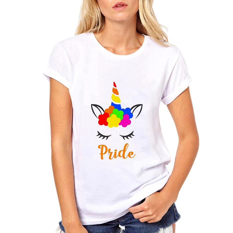 Gay pride lgbt летние футболки для женщин kawaii Единорог Радужный дизайн футболка Милая
