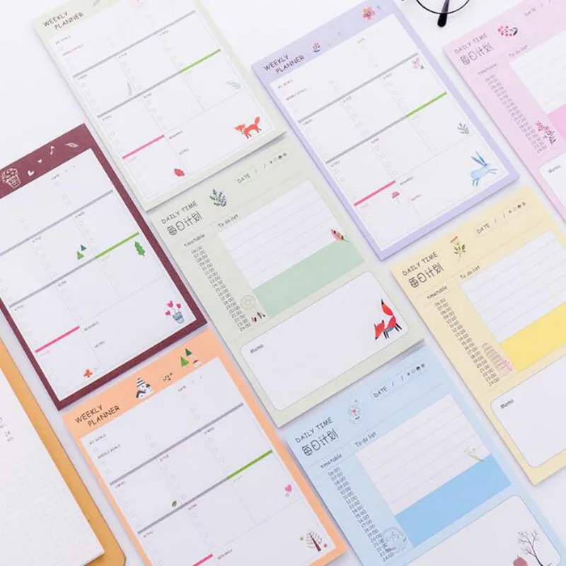 1pc Kawaii Memo Pads Day / Week / Month / Can Tear Plan Notebook Management Schedule Notepad Office School Supplies Stationery
1pc Kawaii Memo Pads Day / Week / Month / Can Tear Plan Notebook Management Schedule Notepad Office School Supplies Stationery