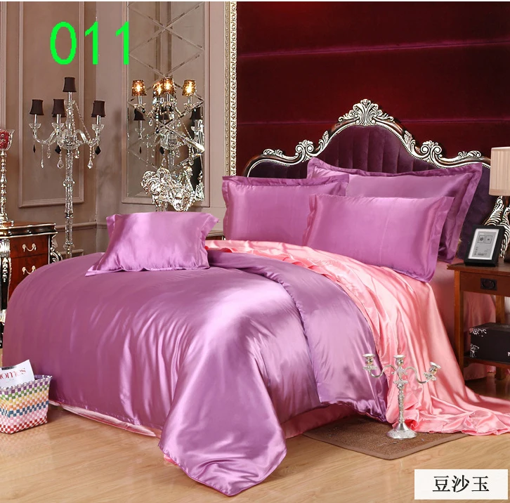 

Purple Pink Solid Bedclothes Sets Tribute Silk 3Pcs 4Pcs Bedding Set Bed Linens Duvet Cover Quilt Cover Bed Sheets Pillowcase