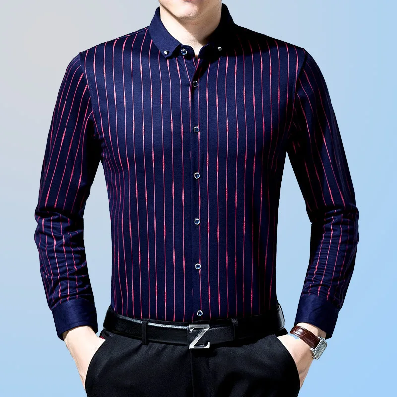 2019 spring and summer fashion men's business casual Lapel slim stripe Blue / Red Long Sleeved Shirt XL 2XL 3XL
2019 spring and summer fashion men's business casual Lapel slim stripe Blue / Red Long Sleeved Shirt XL 2XL 3XL