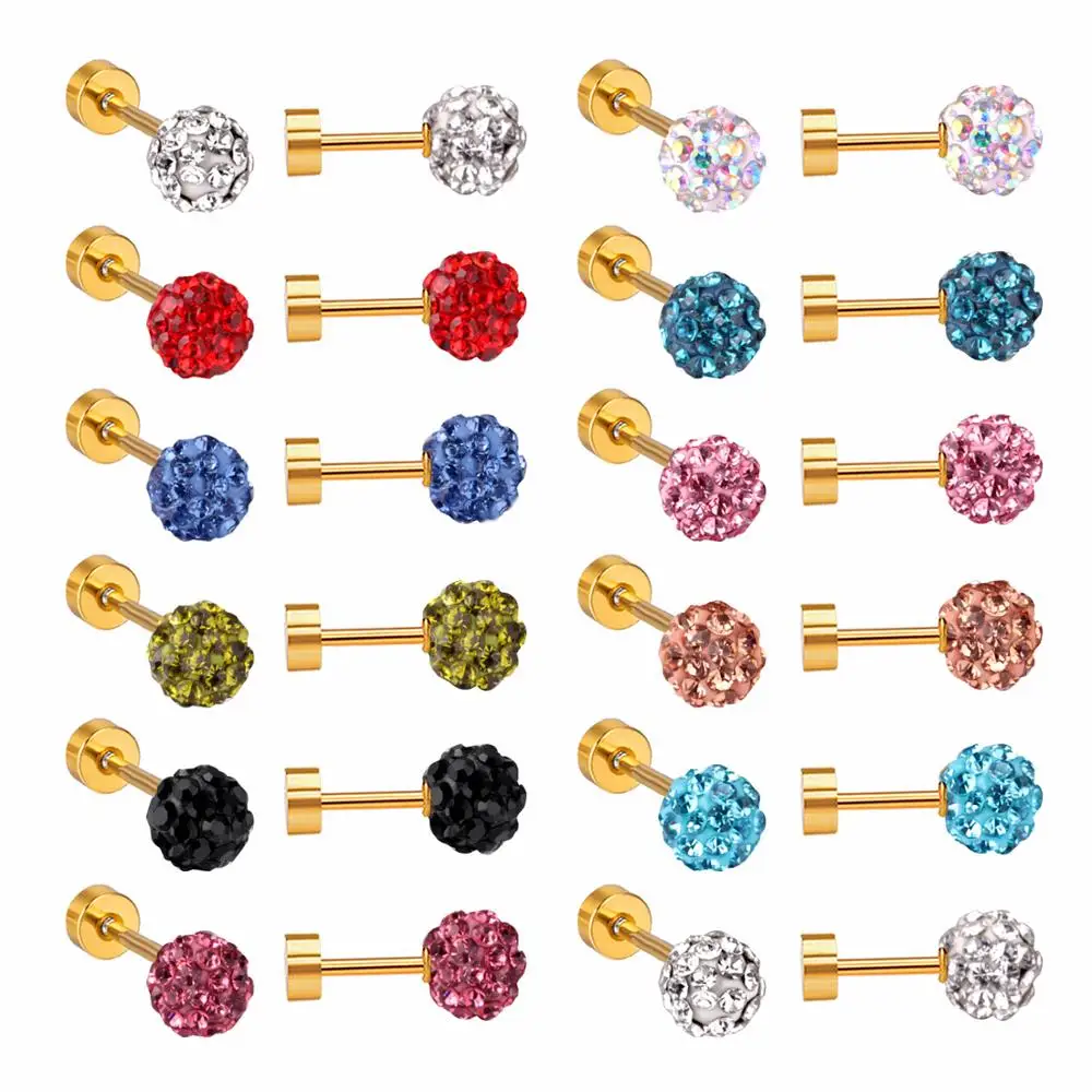 

ASONSTEEL 12pairs/Lot Shiny Flower Mix Color Stud Earrings Gold Color Stainless Steel Earrings Jewelry Gift Party 4mm/8mm