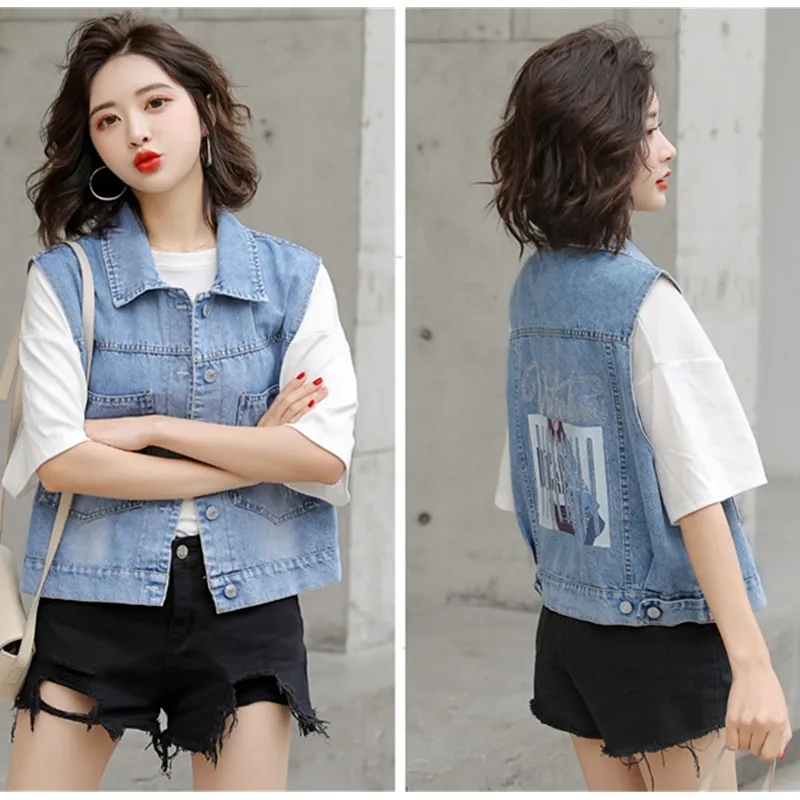 UHYTGF Sleeveless vest women short jacket Fashion printed summer denim waistcoat Loose student plus size vests for women 438
UHYTGF Sleeveless vest women short jacket Fashion printed summer denim waistcoat Loose student plus size vests for women 438