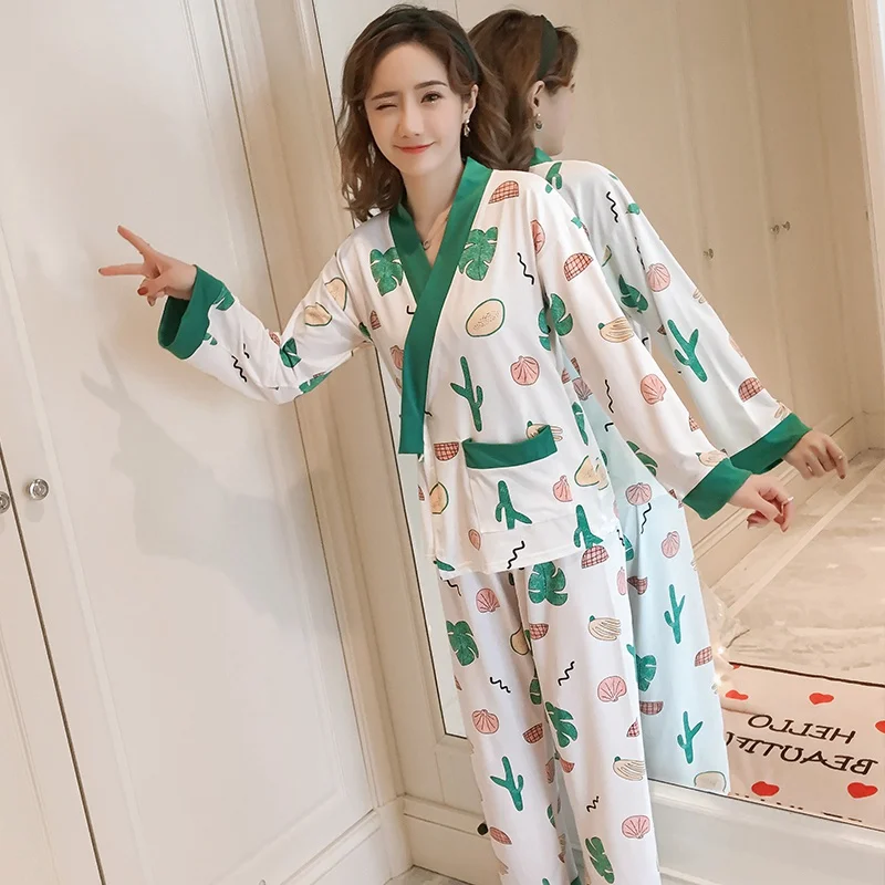 2019 Spring Autumn Kimono Pajama Sets for Women Long Sleeve Pyjama Cute Print Sleepwear Homewear Pijama Mujer Loungewear Clothes
2019 Spring Autumn Kimono Pajama Sets for Women Long Sleeve Pyjama Cute Print Sleepwear Homewear Pijama Mujer Loungewear Clothes