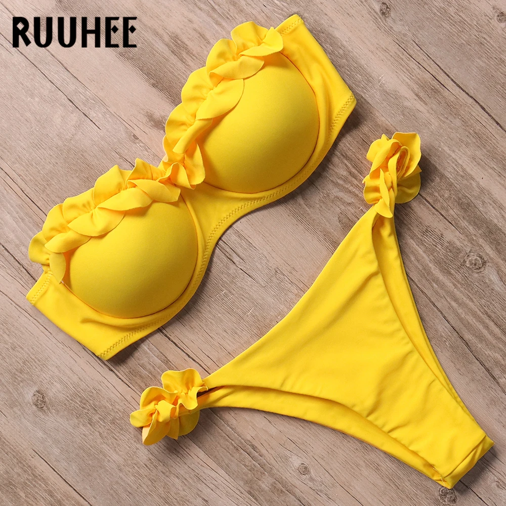 RUUHEE бандо бикини купальник женский сексуальный с рюшами комплект купальный
