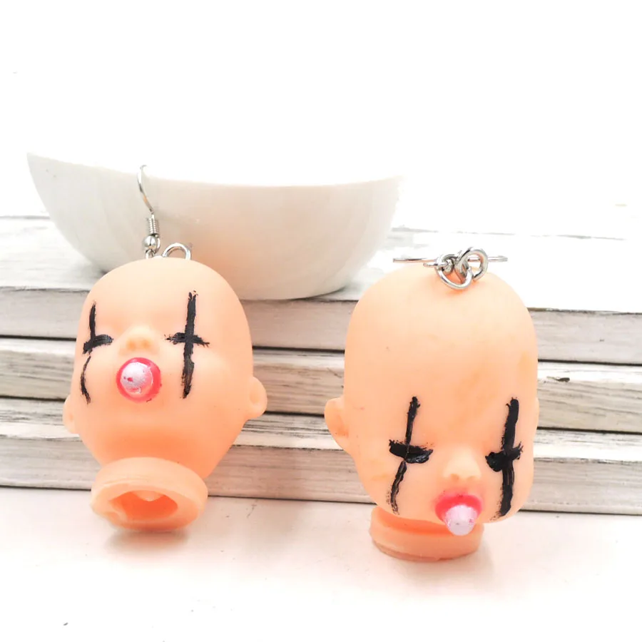 Серьги-гвоздики Kawaii жуткий ребенок кровь крест плач глаза кукольные серьги