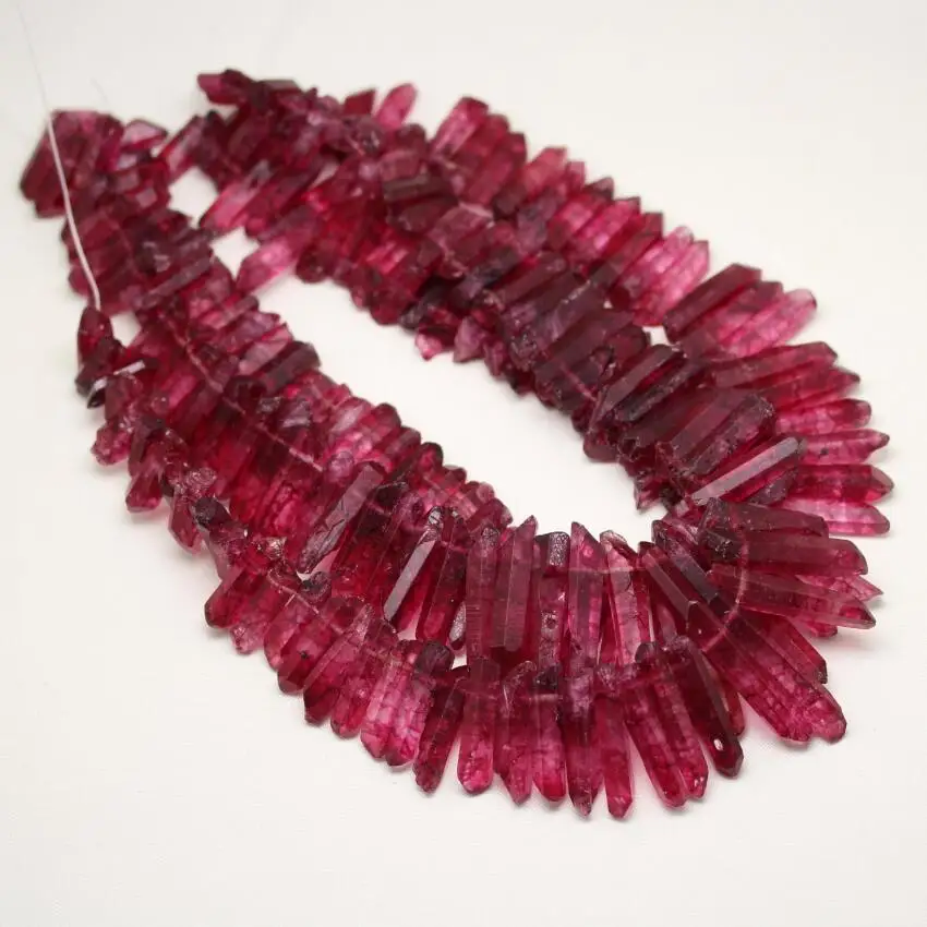 Fushcia Red Quartz Points Frosted Dull Red Crystal Point Beads Graduated Rough Quartz Crystal Stick Spike Pendant 15.5" Strand
Fushcia Red Quartz Points Frosted Dull Red Crystal Point Beads Graduated Rough Quartz Crystal Stick Spike Pendant 15.5" Strand