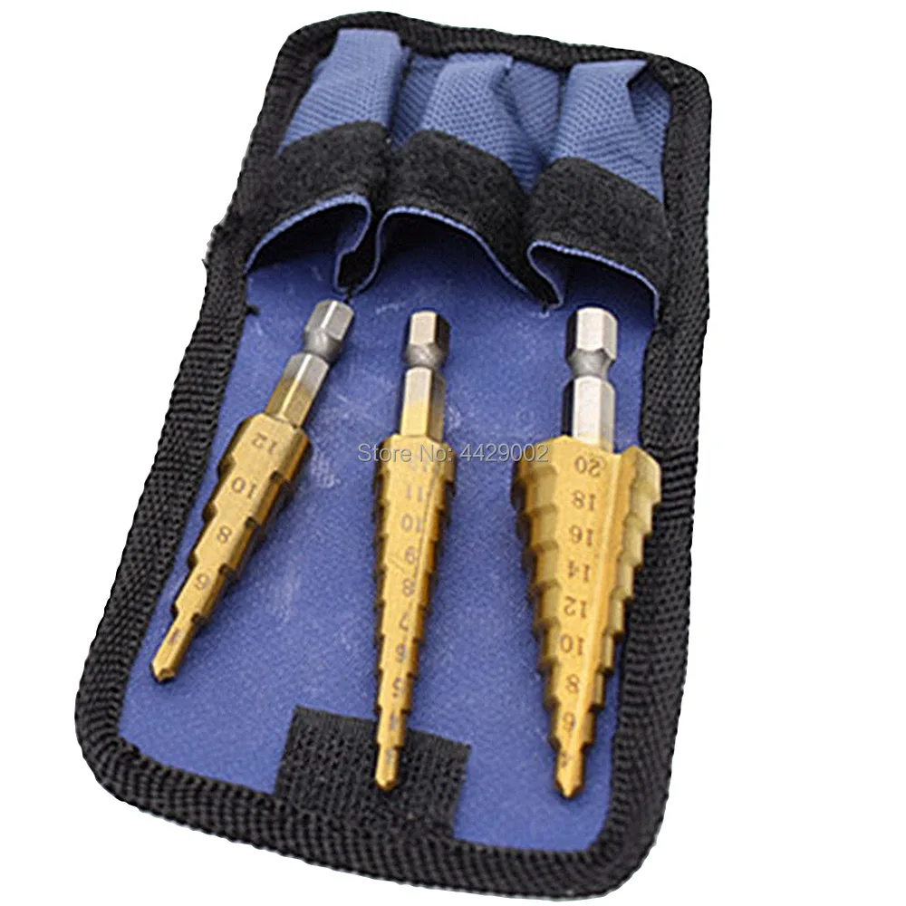 3pcs Hss Step Cone Drill Titanium Bit Set Hole Cutter High Speed Titanium Coated Steel Step Drill Bit Hole Cut + Storage Pouch
3pcs Hss Step Cone Drill Titanium Bit Set Hole Cutter High Speed Titanium Coated Steel Step Drill Bit Hole Cut + Storage Pouch