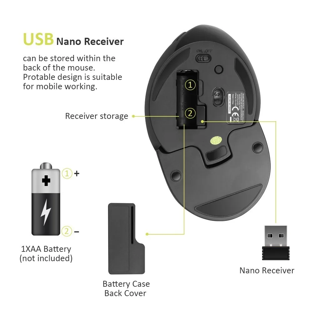 Delux M618 Plus эргономичная Вертикальная беспроводная мышь 1600 DPI 6 функциональных