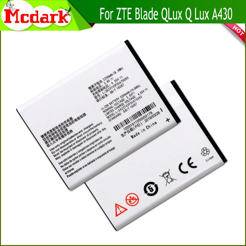 10 шт./лот LI3822T43P3h675053 батарея для ZTE Blade QLux Q Lux A430 Beeline Pro Batterie Bateria Аккумулятор 2200