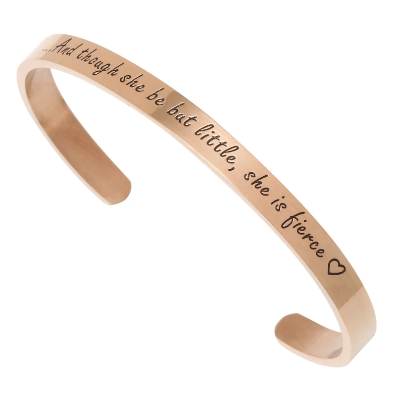 Cuff Bangle Bracelet Engraved "Though she be but little she is fierce" Inspirational Bracelet for Women, Sister, Friends Jewelry
Cuff Bangle Bracelet Engraved "Though she be but little she is fierce" Inspirational Bracelet for Women, Sister, Friends Jewelry