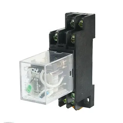 

35mm DIN Rail DPDT 8Pin Green Light Electromagnetic Power Relay DC 24V 5A