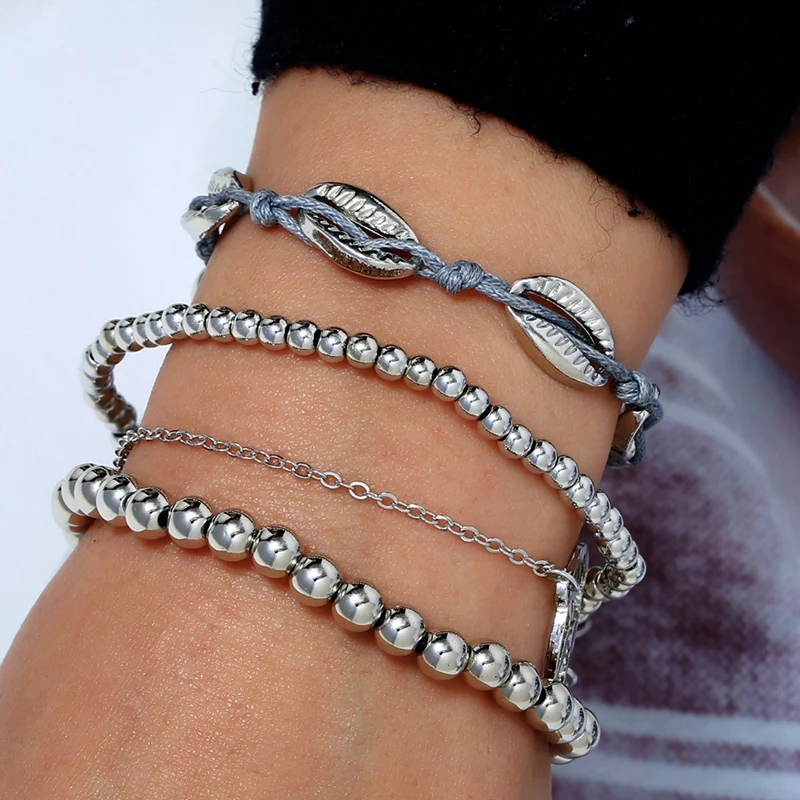 4 шт./компл. богемные серебряные браслеты с цепочкой винтажная мода карта океана