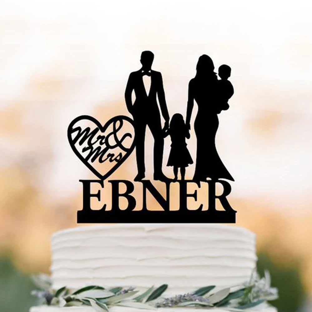 Персонализированный Топпер для свадебного торта с 2 детьми семейный Свадебный