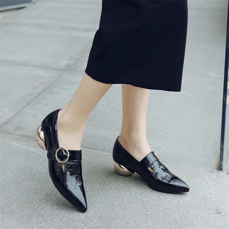 FEDONAS Luxury Pointed Toe High Heels Stilettos Pumps Women Buckles Patent Leather Strange Heels Wedding Party Shoes Woman