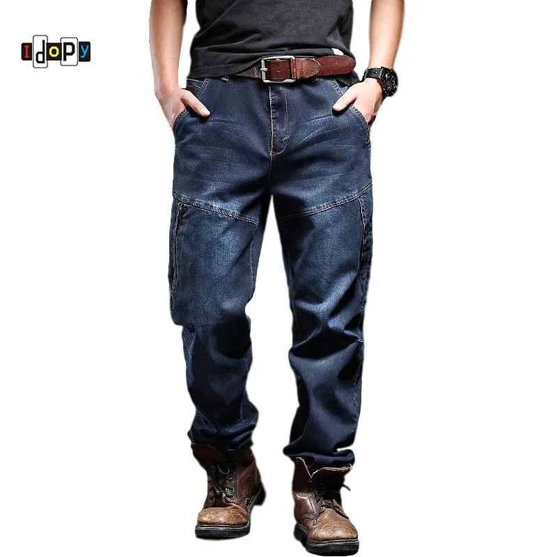 Мужские джинсы карго Idopy в Военном Стиле с карманами на молнии эластичные