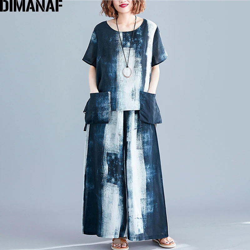 Женские штаны и рубашка DIMANAF комплект свободной одежды в винтажном стиле из