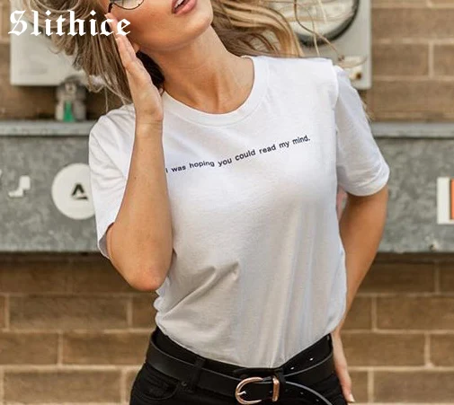 Женские футболки Slithice, с буквенным принтом, топы в стиле Харадзюку, с коротким рукавом, с надписью «i was hope you can read my mind», смешные футболки, женс...
Женские футболки Slithice, с буквенным принтом, топы в стиле Харадзюку, с коротким рукавом, с надписью «i was hope you can read my mind», смешные футболки, женс...