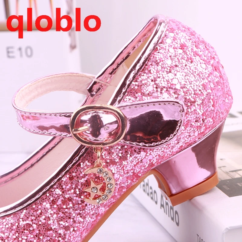 Girls Princess Shoes Girls Sandals Summer Kids Shoes With High Heels Leather Shoes For Dance Wedding