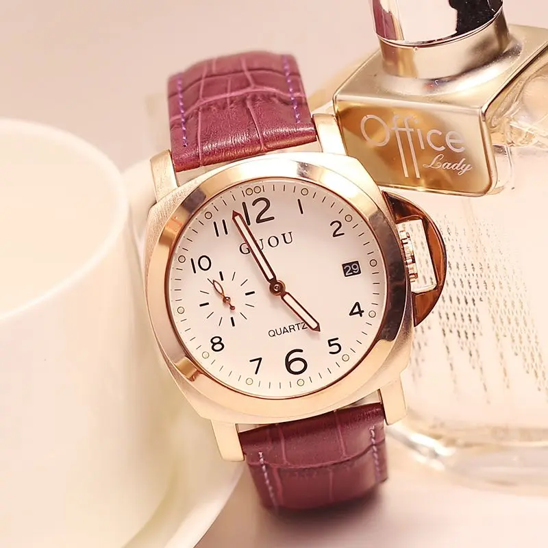 HK Fashion GUOU Brand Genuine Leather Luxury Retro Watches Water Resistant Calendar Ladies Gift mujer Dress Clocks
HK Fashion GUOU Brand Genuine Leather Luxury Retro Watches Water Resistant Calendar Ladies Gift mujer Dress Clocks