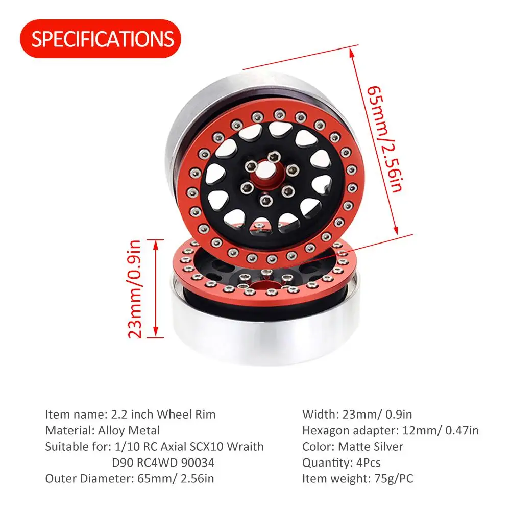 New 4PCS Aluminum Alloy Beadlock 2.2" Wheel Rim Hub for 1/10 RC Crawler Axial SCX10
New 4PCS Aluminum Alloy Beadlock 2.2" Wheel Rim Hub for 1/10 RC Crawler Axial SCX10