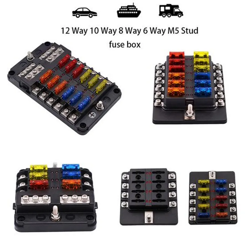WUPP Car Fuse Box 12 Way 10 Way 8 Way 6 Way M5 Stud independent positive and negative for Auto Car Boat Marine Trike Caravan
WUPP Car Fuse Box 12 Way 10 Way 8 Way 6 Way M5 Stud independent positive and negative for Auto Car Boat Marine Trike Caravan