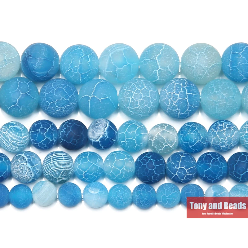 

Natural Stone Frost Crab Blue Agate Round Loose Beads 6 8 10 12MM Pick Size For Jewelry Making