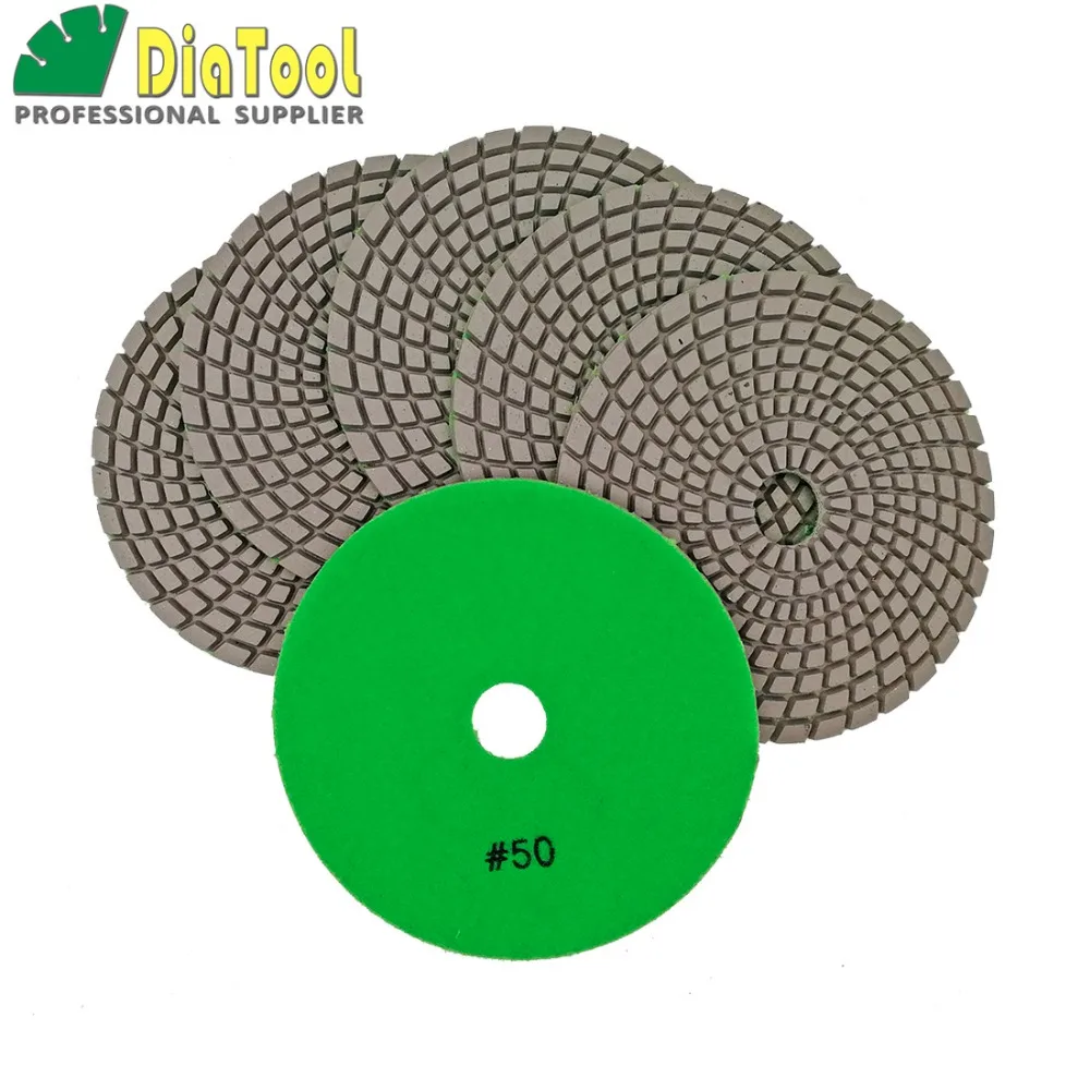 DIATOOL 6pcs 5"/125mm G50# Diamond Flexible Wet Polishing Pad For Stone, White Bond, Spiral Type
DIATOOL 6pcs 5"/125mm G50# Diamond Flexible Wet Polishing Pad For Stone, White Bond, Spiral Type