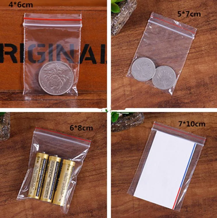 

1000pcs/lot-4*6cm,5*7cm,6*8cm,7*10cm Mini Size PE Plastic Gift Packaging bag for necklace jewelry Ziplock Clear self seal bags