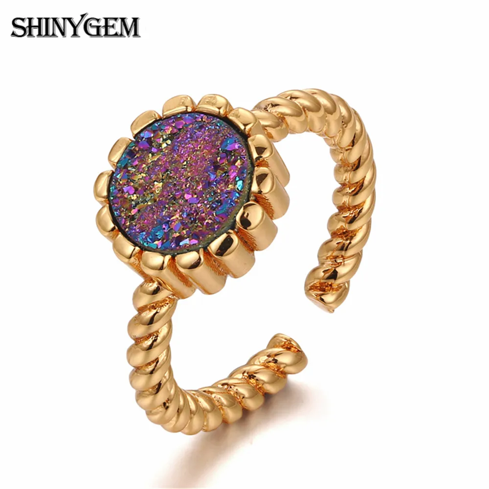 ShinyGem Classic Sunflowers Gold Plating Rings Adjustable Inlaid 8mm Natural Crystal Druzy Stone Rings For Women Wedding Gift
ShinyGem Classic Sunflowers Gold Plating Rings Adjustable Inlaid 8mm Natural Crystal Druzy Stone Rings For Women Wedding Gift