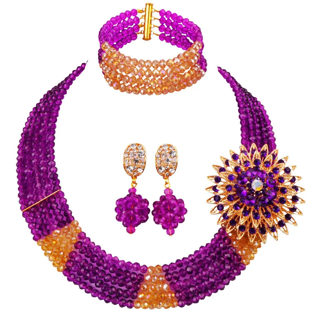Fashion Jewelry Purple and Gold AB African Beads Necklace Costume Jewelry Sets for Women 3JK08
Fashion Jewelry Purple and Gold AB African Beads Necklace Costume Jewelry Sets for Women 3JK08