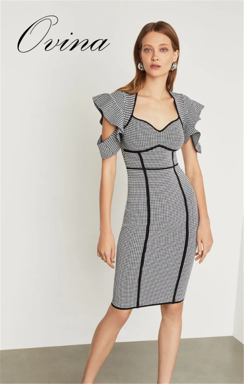 High Quality Elegant Ruffles Plaid Knee Length Bodycon Dress Women Evening Party Dress
High Quality Elegant Ruffles Plaid Knee Length Bodycon Dress Women Evening Party Dress