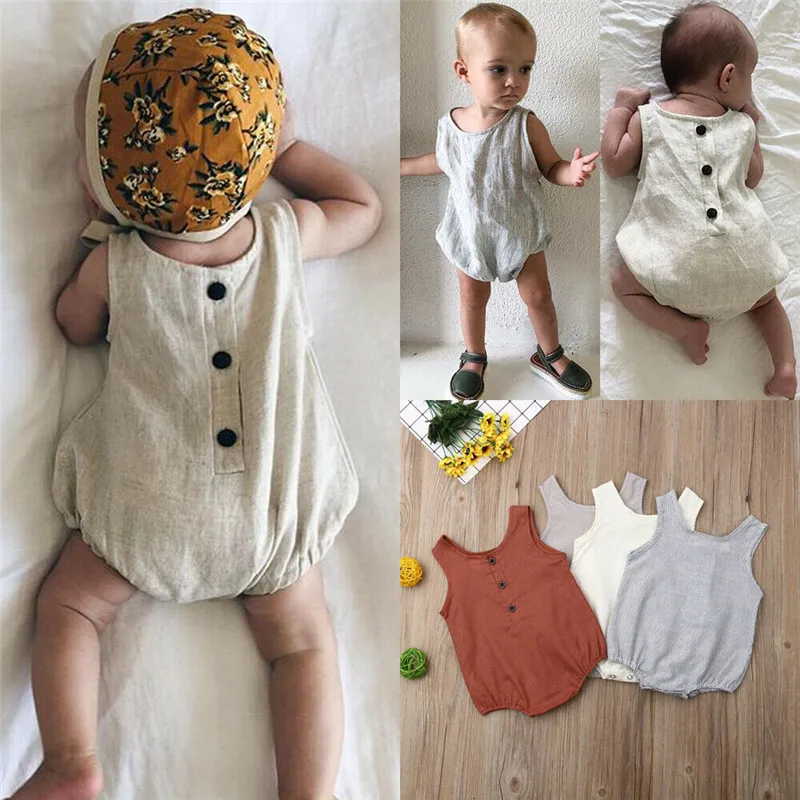 

PUDCOCO Lovely Newborn Infant Baby Girl Boy Summer Sleeveless Solid Bodysuit Cotton&Linen Jumpsuit Outfits Casual Sunsuit 0-18M