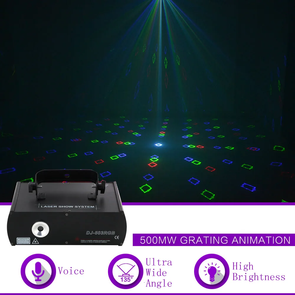 Sharelife 500MW RGB Grating Animation DMX Laser Projector Light Home Gig Party Show Professional Stage Effect DJ Lighting 503RGB | Лампы и