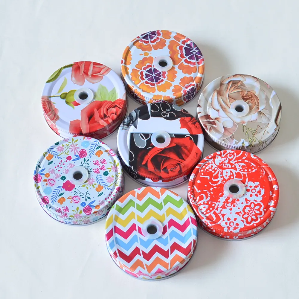 Color Perforated Tinplate Mason Jar Lids With Straw Hole Flower Drinking Glass Cover Kids Adult Parties Drinking Accessories
Color Perforated Tinplate Mason Jar Lids With Straw Hole Flower Drinking Glass Cover Kids Adult Parties Drinking Accessories