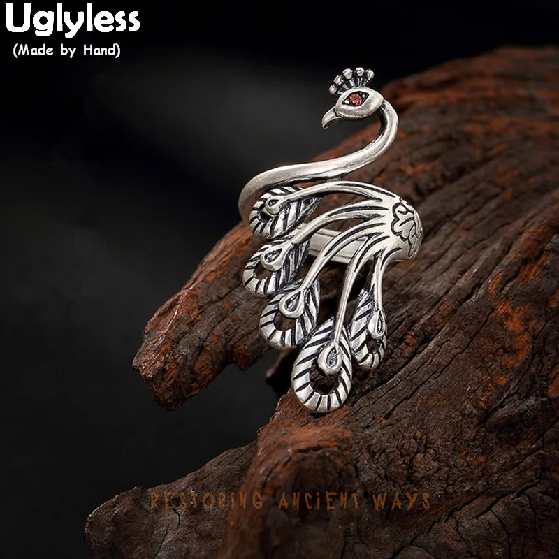 Uglyless Real 990 Fine Silver Women Handmade Engraved Peacock Finger Rings Hollow Ethnic Thai Silver Opening Ring Phoenix Bijoux
Uglyless Real 990 Fine Silver Women Handmade Engraved Peacock Finger Rings Hollow Ethnic Thai Silver Opening Ring Phoenix Bijoux