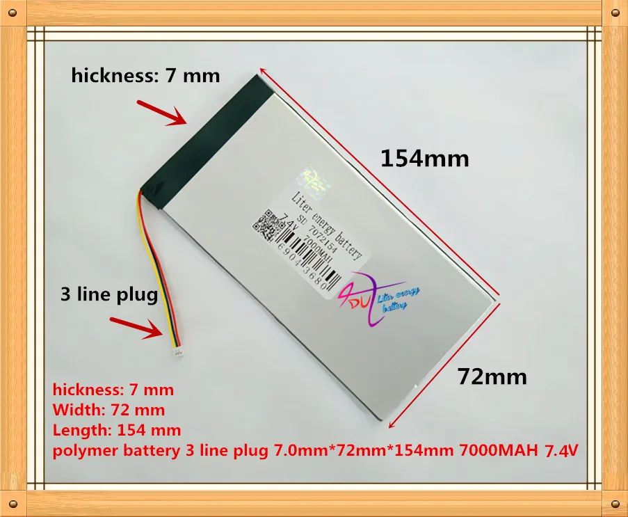 Free Shipping 3 line plug Tablet pc battery 7072154 7.4V 7000mAH (polymer lithium ion battery) Li-ion battery for tablet pc
Free Shipping 3 line plug Tablet pc battery 7072154 7.4V 7000mAH (polymer lithium ion battery) Li-ion battery for tablet pc