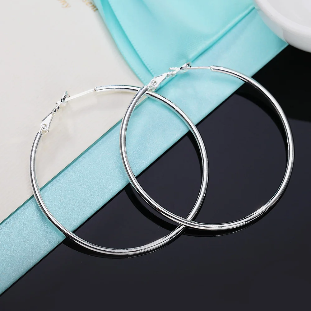 Women 100% 925 Sterling Silver Hoop Earring 40/50/60mm Round Circle Loop Gifts Box Packing Simple Silver Hoop Earrings
Women 100% 925 Sterling Silver Hoop Earring 40/50/60mm Round Circle Loop Gifts Box Packing Simple Silver Hoop Earrings