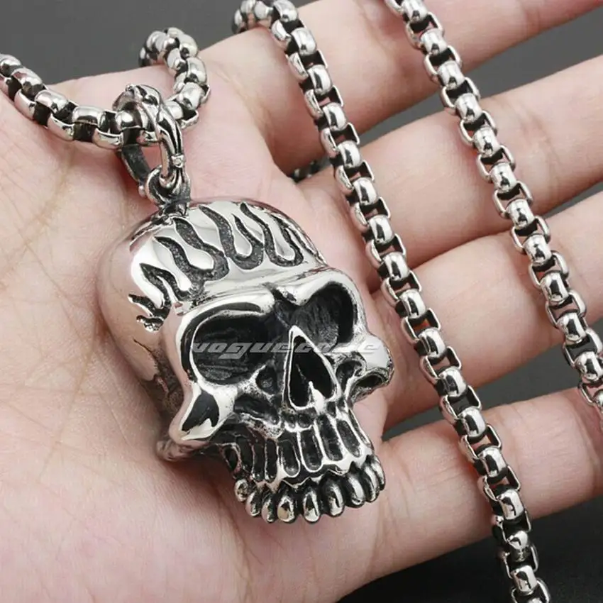 Huge Heavy 316L Stainless Steel Fire Skull Pendant Mens Biker Rock Punk Style 6K004 Steel Necklace 24 inches
Huge Heavy 316L Stainless Steel Fire Skull Pendant Mens Biker Rock Punk Style 6K004 Steel Necklace 24 inches