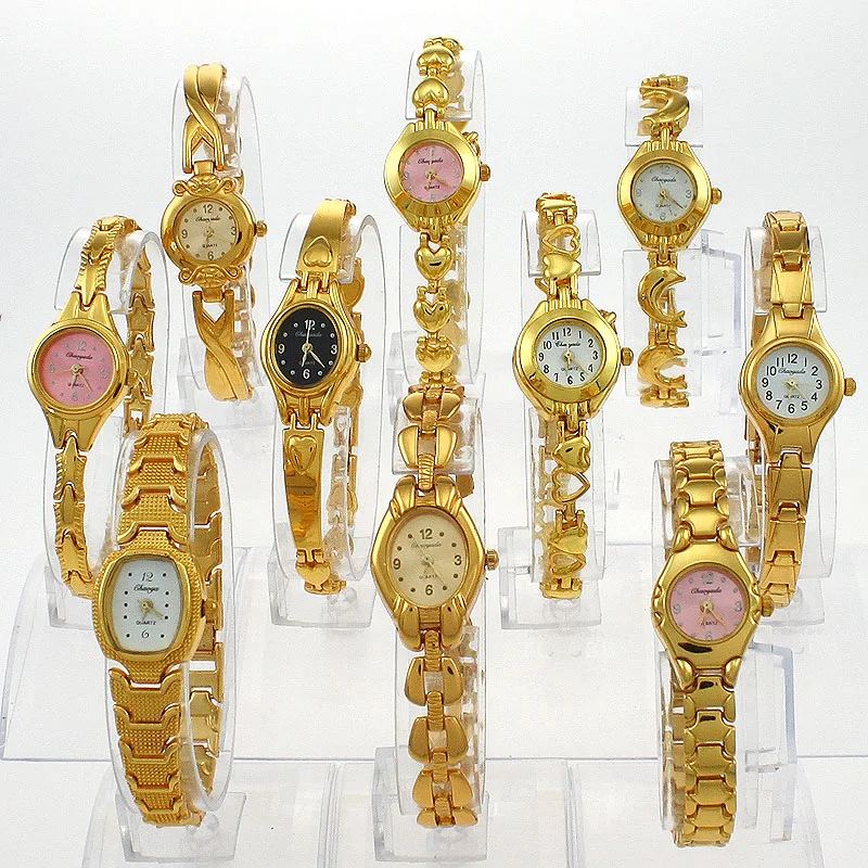 Оптовая продажа 10 шт. золотые женские часы для девушек Кварцевые спортивные