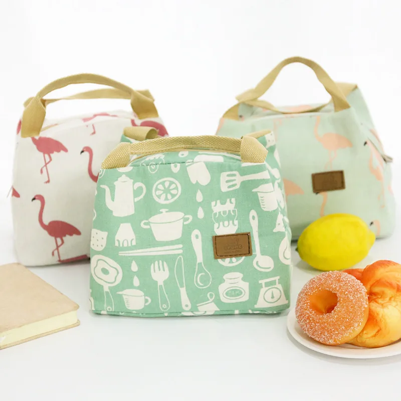 Women Thermal Food Picnic Lunch Boxes Portable Insulated Canvas Bag Flamingo Print Bags Tote Cooler | Багаж и сумки