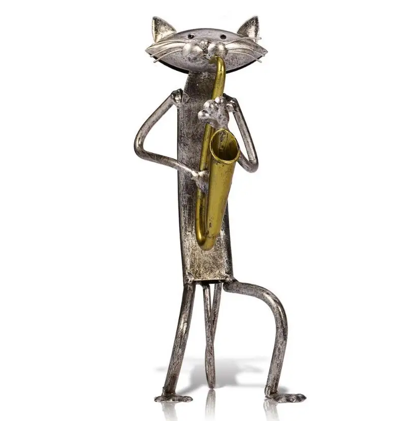 Tooarts Metal Escultura Sculpture A Playing Guitar/Saxophone/Singing Cat Home Furnishing Articles Handicrafts For Art Decor | Дом и сад