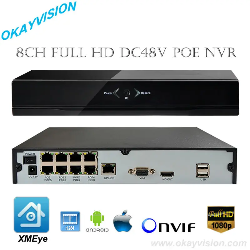 4ch/8ch ONVIF Full HD 1080 P 48 В реального PoE NVR все в одном сети видео регистраторы для ip камер