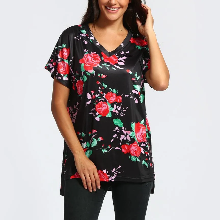 Feitong Women Blouse Summer Nice V-Neck Loose Short Sleeve Floral Print Black Casual Blouse Tops Sexy Fashion
Feitong Women Blouse Summer Nice V-Neck Loose Short Sleeve Floral Print Black Casual Blouse Tops Sexy Fashion