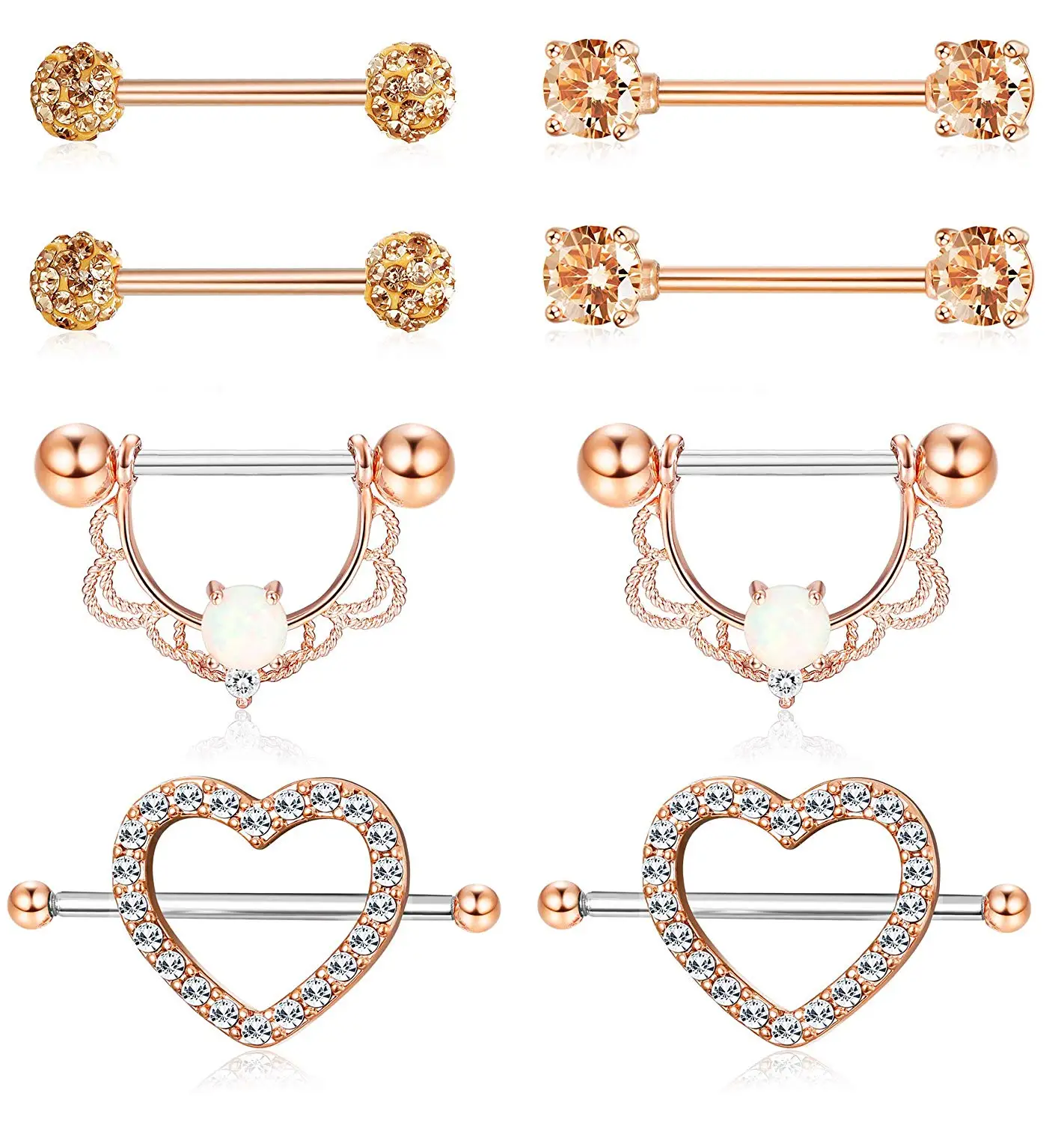 4 Pairs 14G Stainless Steel Nipplerings Nipple Tongue Rings CZ Opal Barbell Body Piercing Jewelry
4 Pairs 14G Stainless Steel Nipplerings Nipple Tongue Rings CZ Opal Barbell Body Piercing Jewelry