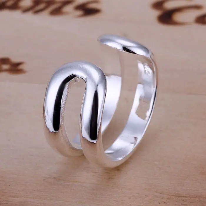 925 jewelry silver plated Ring Fine Fashion Two Line Women&ampMen Gift Silver Jewelry Finger Rings SMTR038 | Украшения и