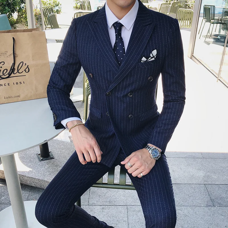 Costume Double Boutonnage Homme Male Slim Striped 3-piece Suit Sets British Style Business Casual Dress (Jacket+Pant+Vest)
Costume Double Boutonnage Homme Male Slim Striped 3-piece Suit Sets British Style Business Casual Dress (Jacket+Pant+Vest)