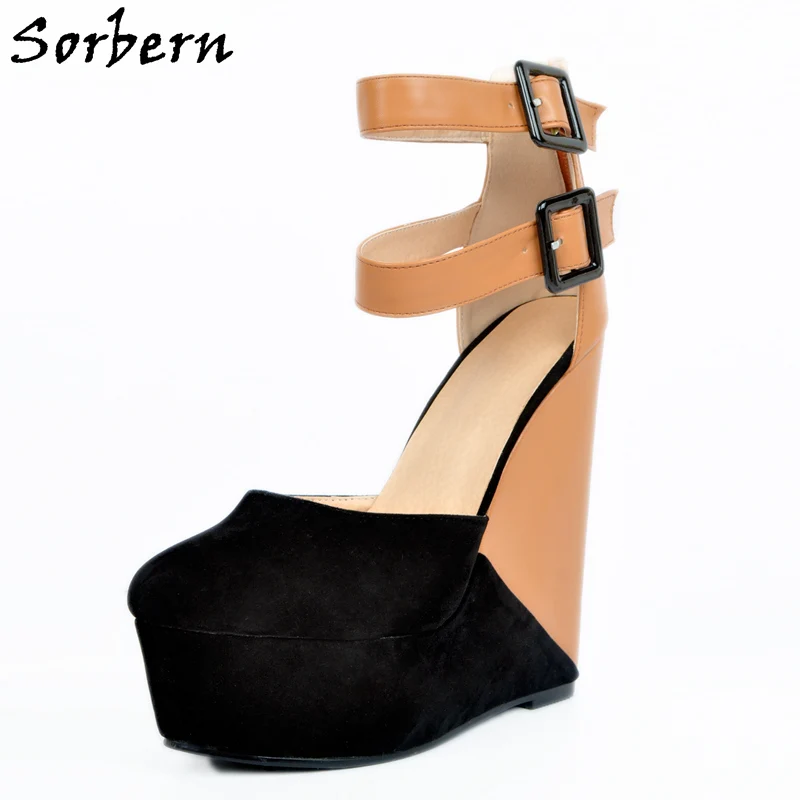 Sorbern Brown Wedge High Heels Black Round Toe Platform Ankle Straps Two Piece Pump Shoes Women 2018 Ladies Heel Plus Size 34-46
Sorbern Brown Wedge High Heels Black Round Toe Platform Ankle Straps Two Piece Pump Shoes Women 2018 Ladies Heel Plus Size 34-46